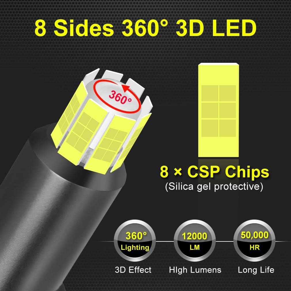 H1 LED Headlight Bulbs 60W 8 Sides CSP Chips 360 Degree 6000K 12000LM Conversion Kit Pack of 2 K423