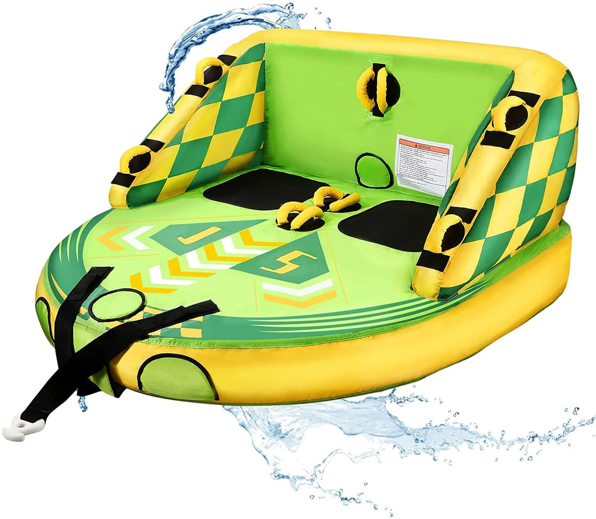 Green Inflatable Towable Tube with Foam Seats & Handles B730670