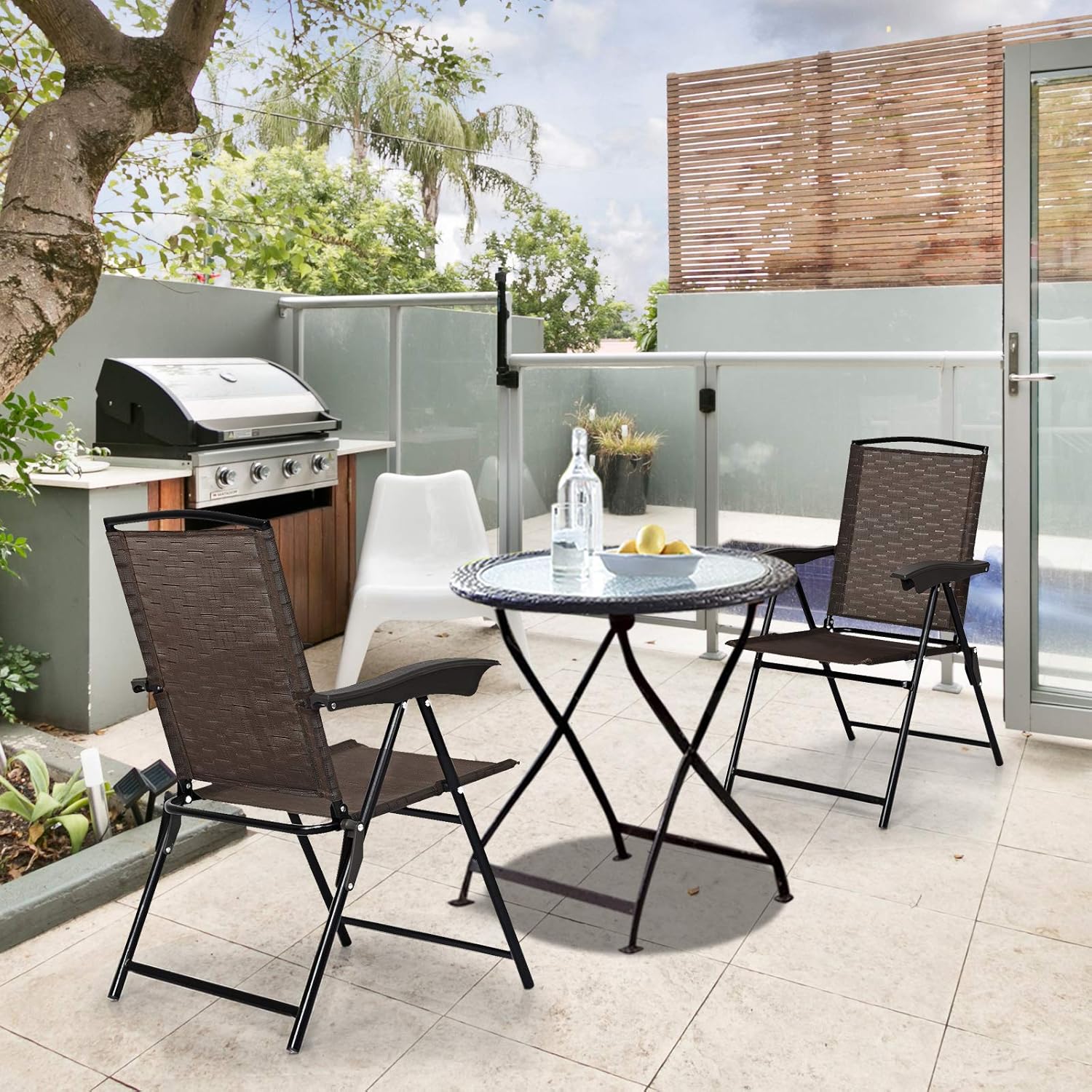 2 Pack Adjustable Sling Back Folding Patio Chairs with Armrest R9169