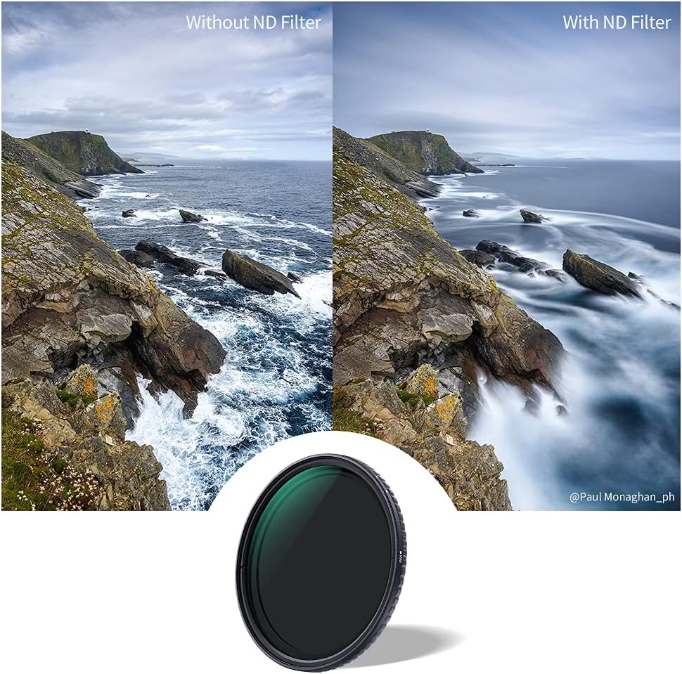 77mm Variable ND Lens Filter & Filter Cap Kit (2 Pcs) Adjustable Neutral Density ND2-ND32 with TPU Filter Cap F340
