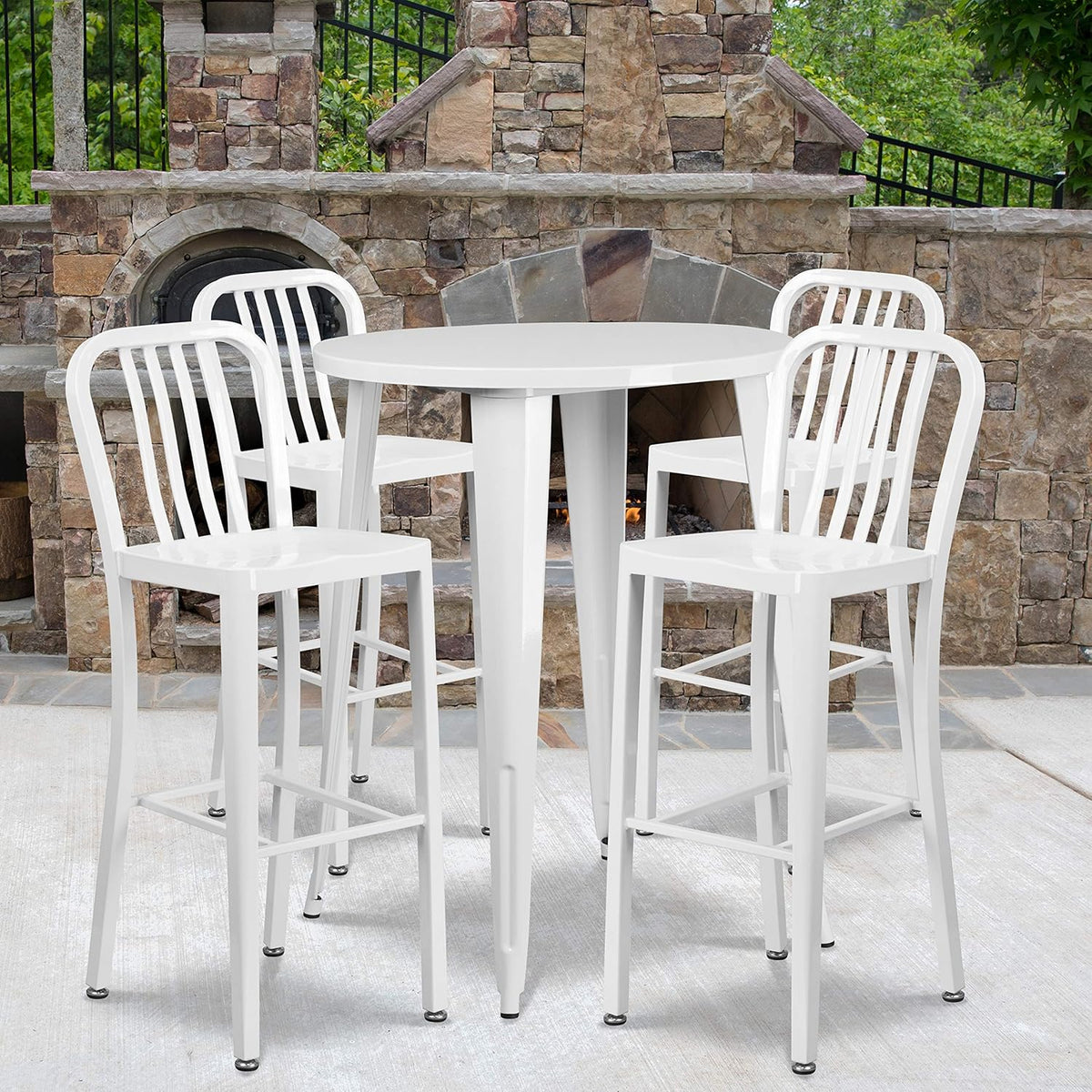 Silver Metal Bar Table Set with 4 Stools R134