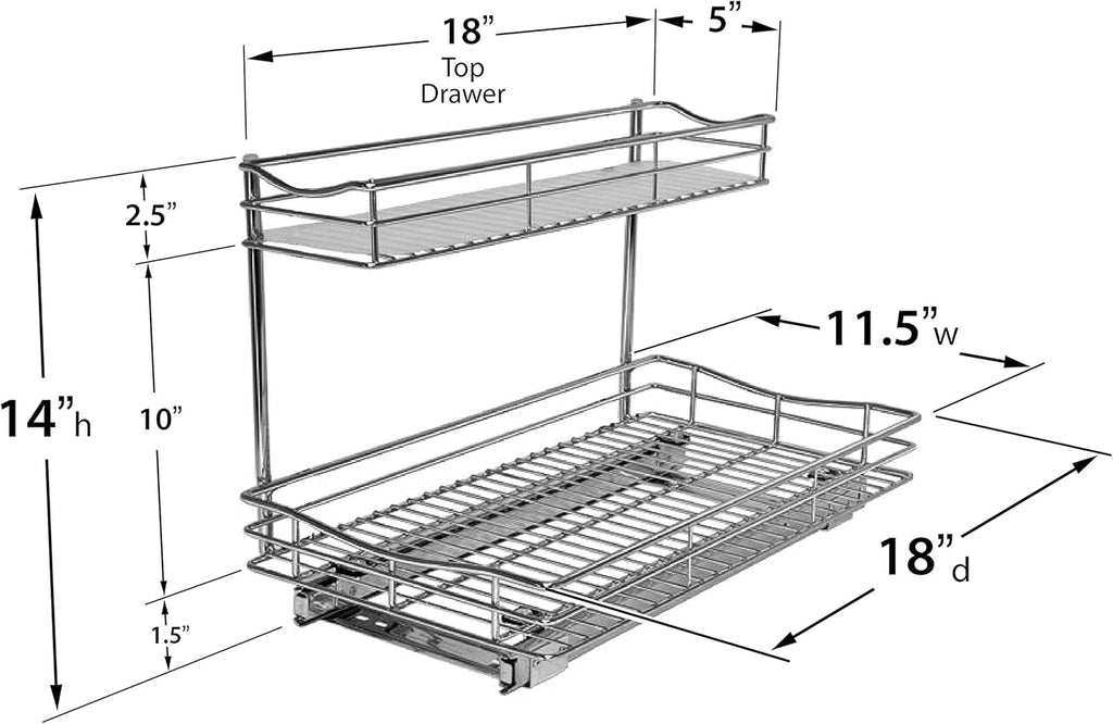 Under Sink Cabinet Organizer Pull Out Two Tier Sliding Shelf, Chrome O292416