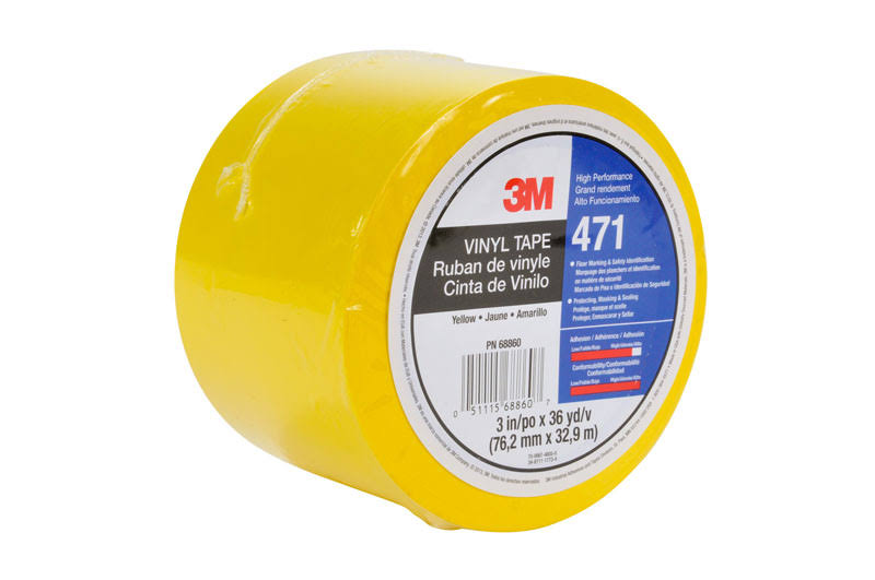 3M Vinyl Tape 471 Yellow, 2 in x 3 yd, 24 Rolls per Case Q210211