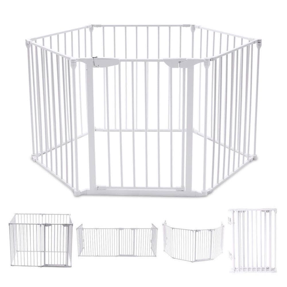 White 6 Panel Metal Playpen Barrier T21835