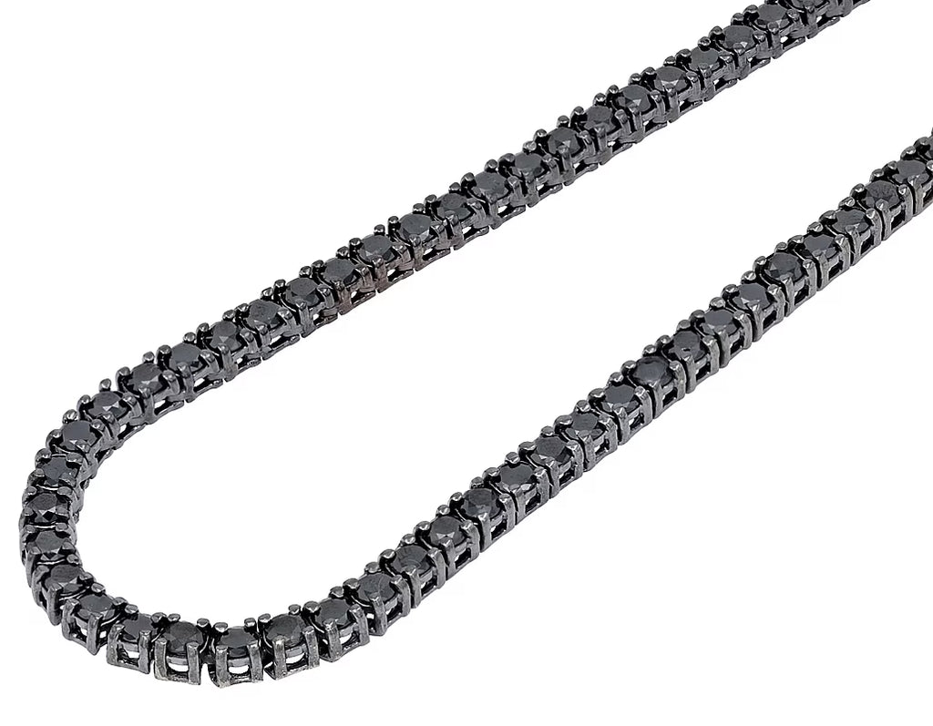 Black Diamond Tennis Chain Necklace White Gold 18"-22" W437