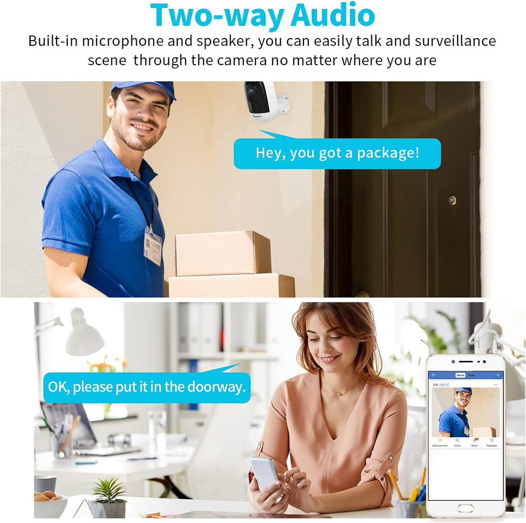 Wireless Security Camera Outdoor with Solar Panel, 5200mAh Rechargeable Battery, 2K WiFi Night Vision, IP66 Waterproof, PIR Motion Detection C891014