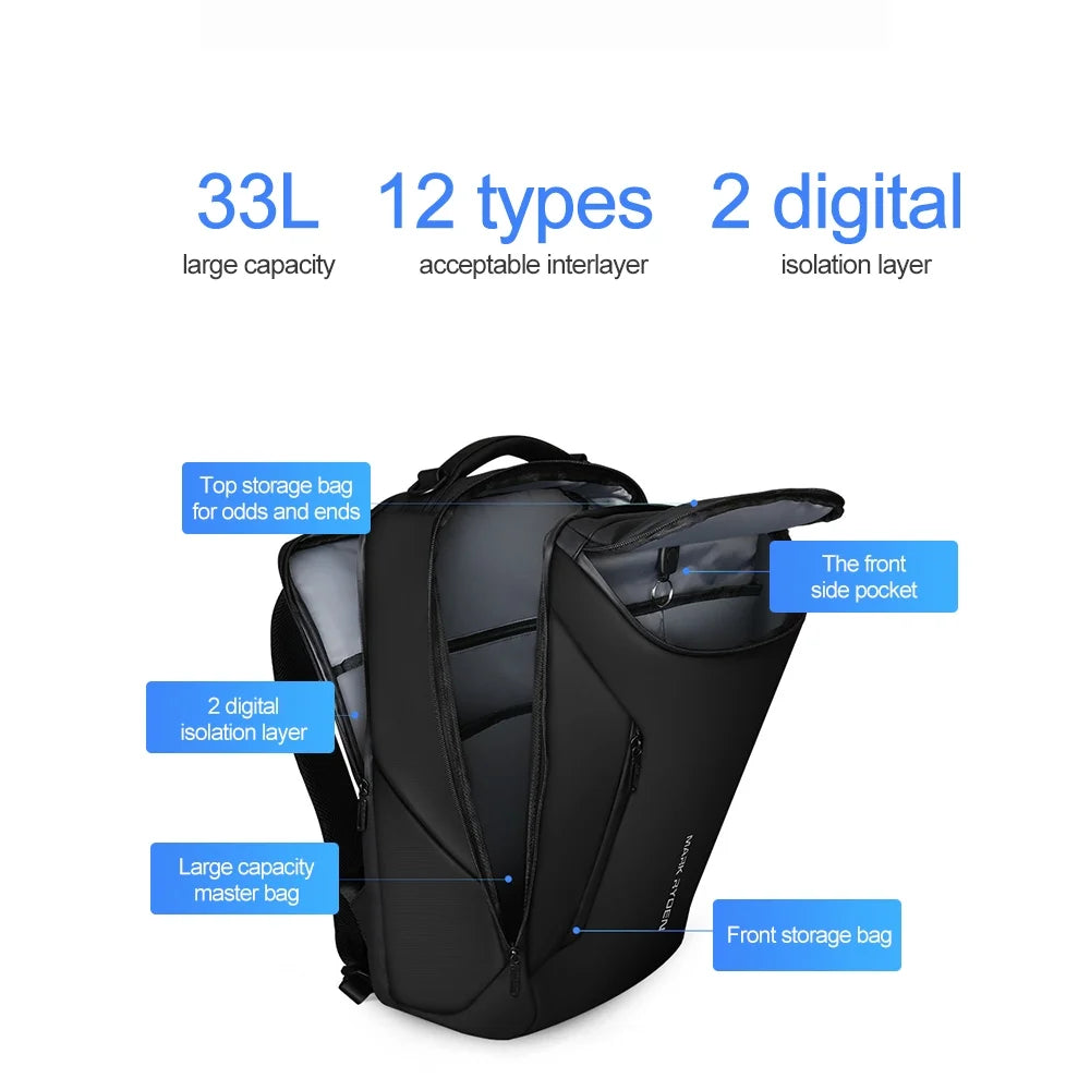 33L Waterproof USB Charging Travel Backpack Y48594