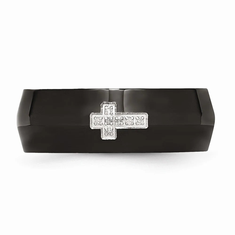 Black IP-plated Diamond Cross Ring Size 12 G386624