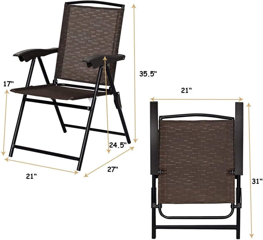 2 Pack Adjustable Sling Back Folding Patio Chairs with Armrest R9169