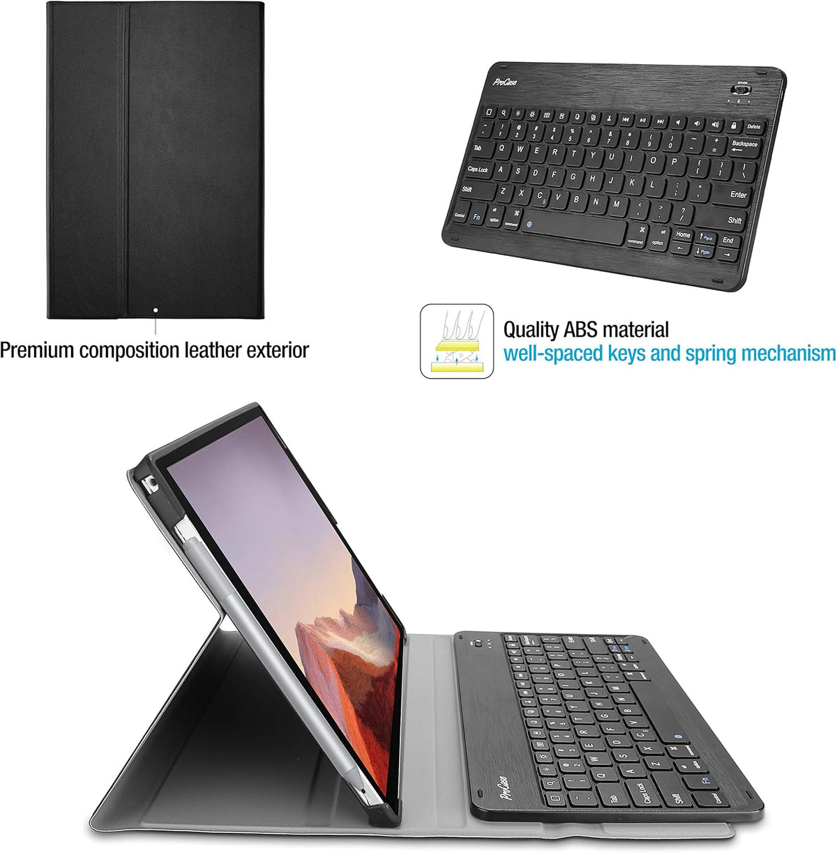 Keyboard Case with Wireless Keyboard for Tablet, Black Pack of 2 U962
