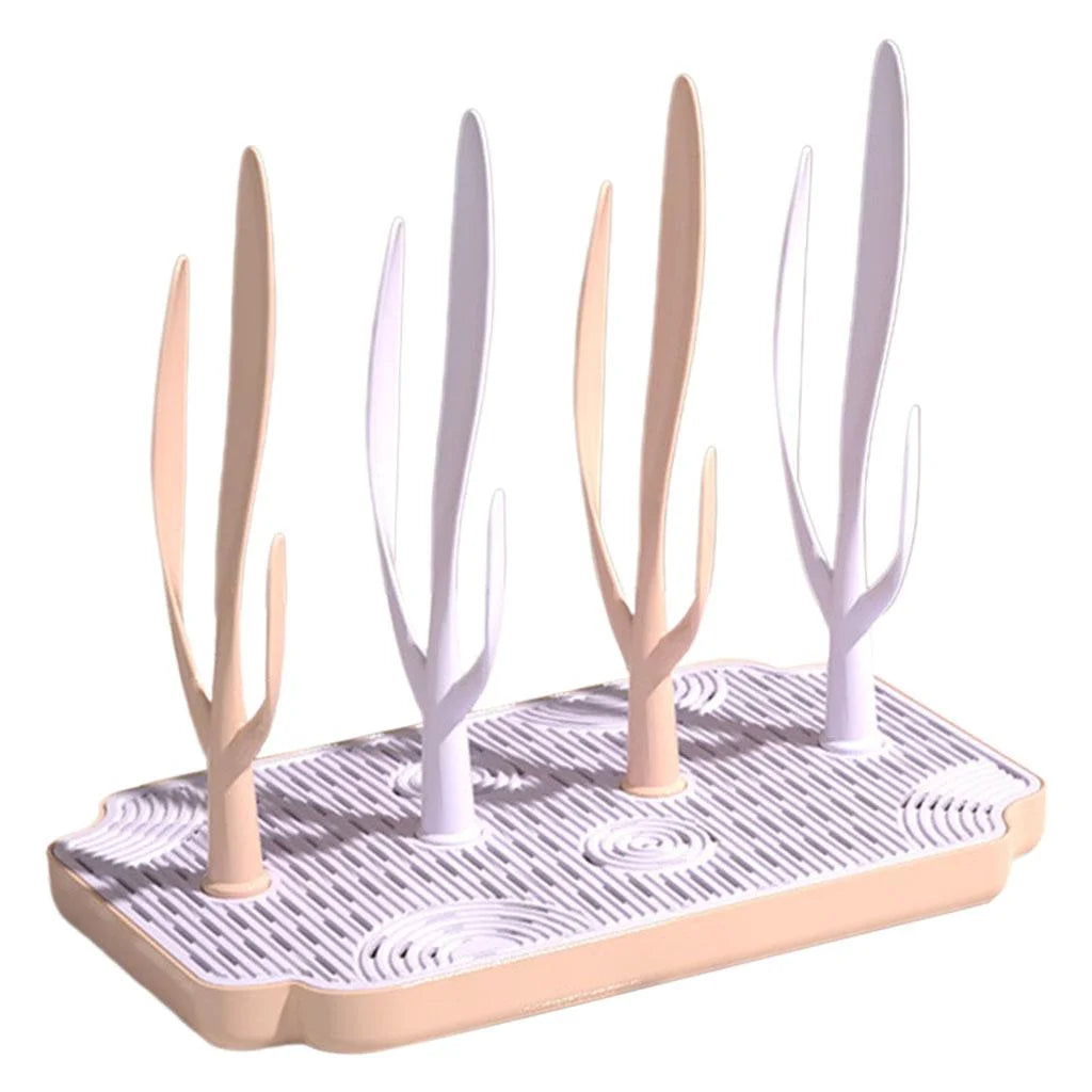 Pink Baby Bottle Drying Rack with Drainer Tray I824