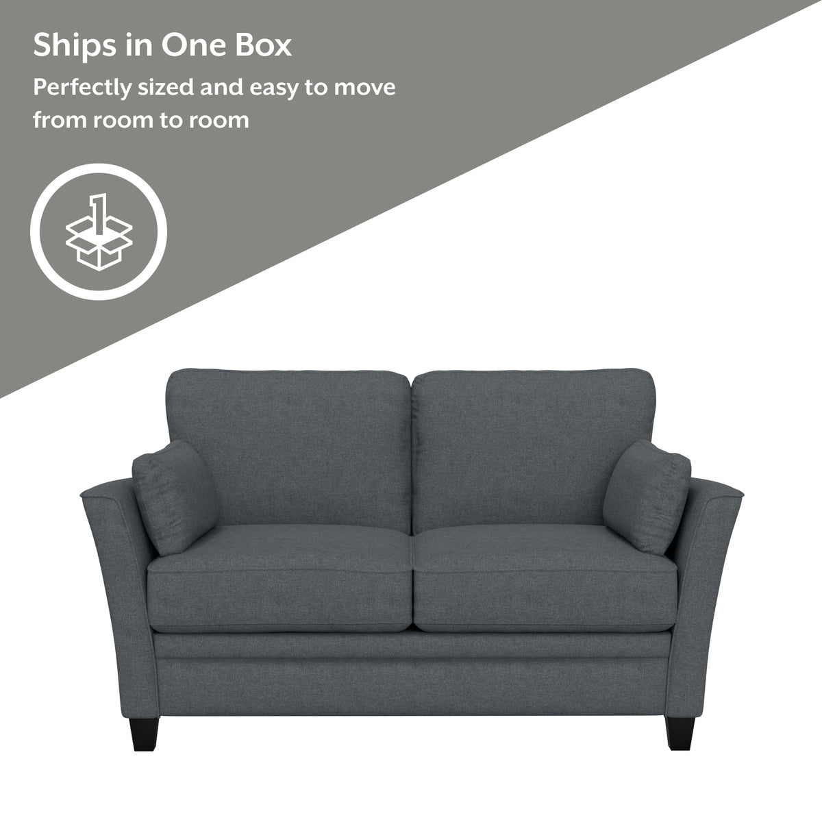 Gray Upholstered Loveseat with 2 Pillows L106