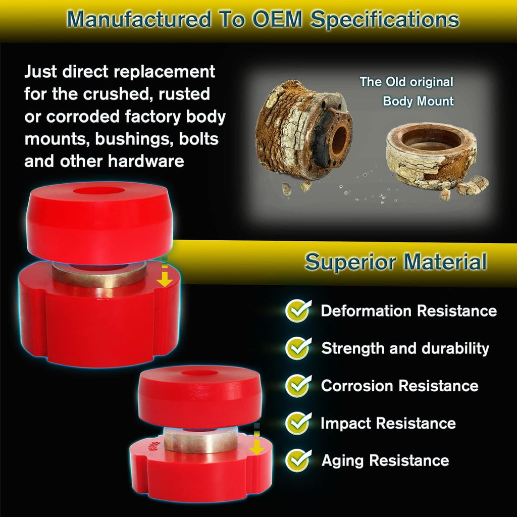Red Polyurethane Body Mount Bushing Kit (12Pcs) Pack of 2 Z950