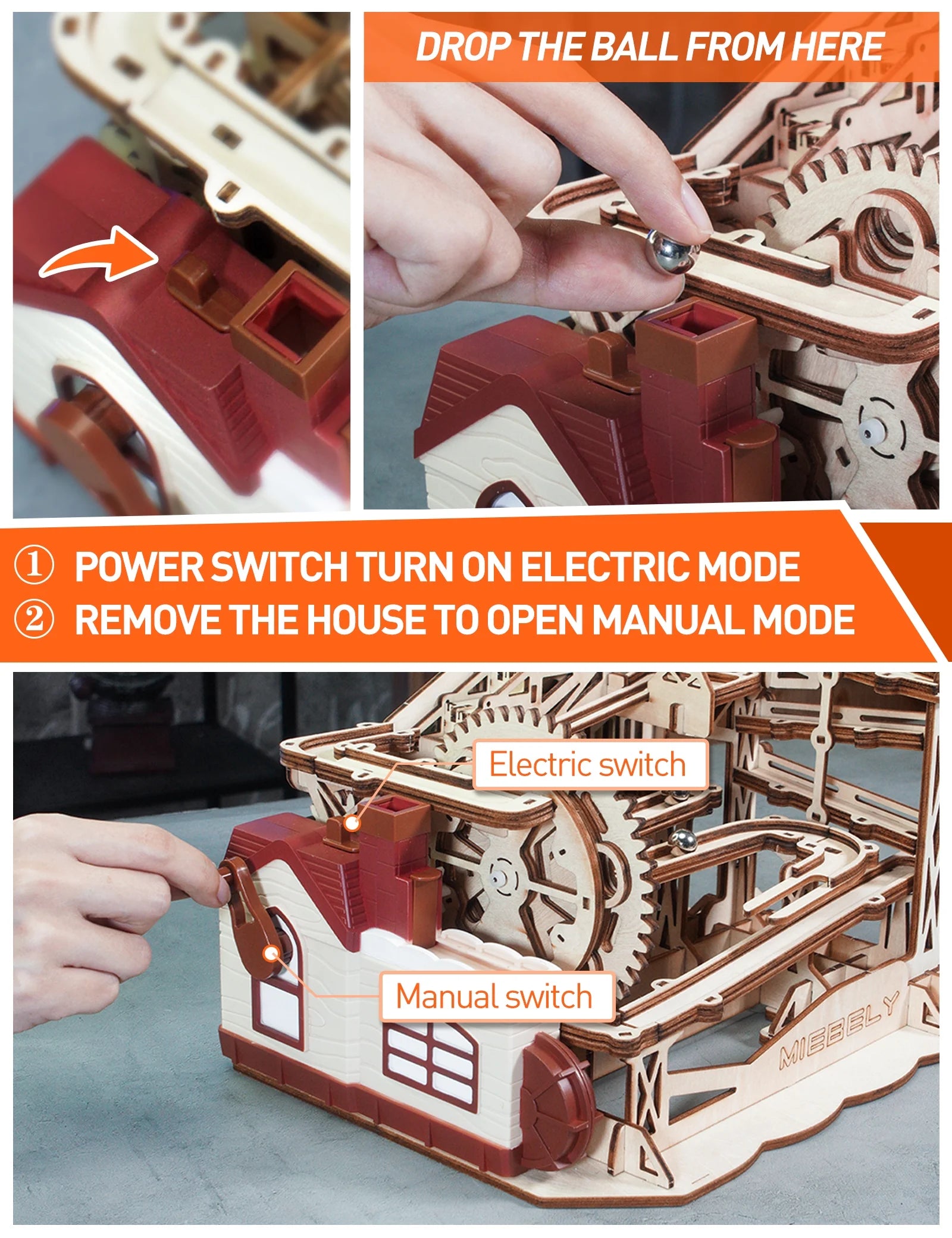 3D Wooden Puzzles Marble Run Model Building Kits with Motor V8921