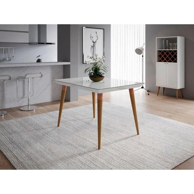 Off White and Maple Cream Rectangular Dining Table with Glass Top W745
