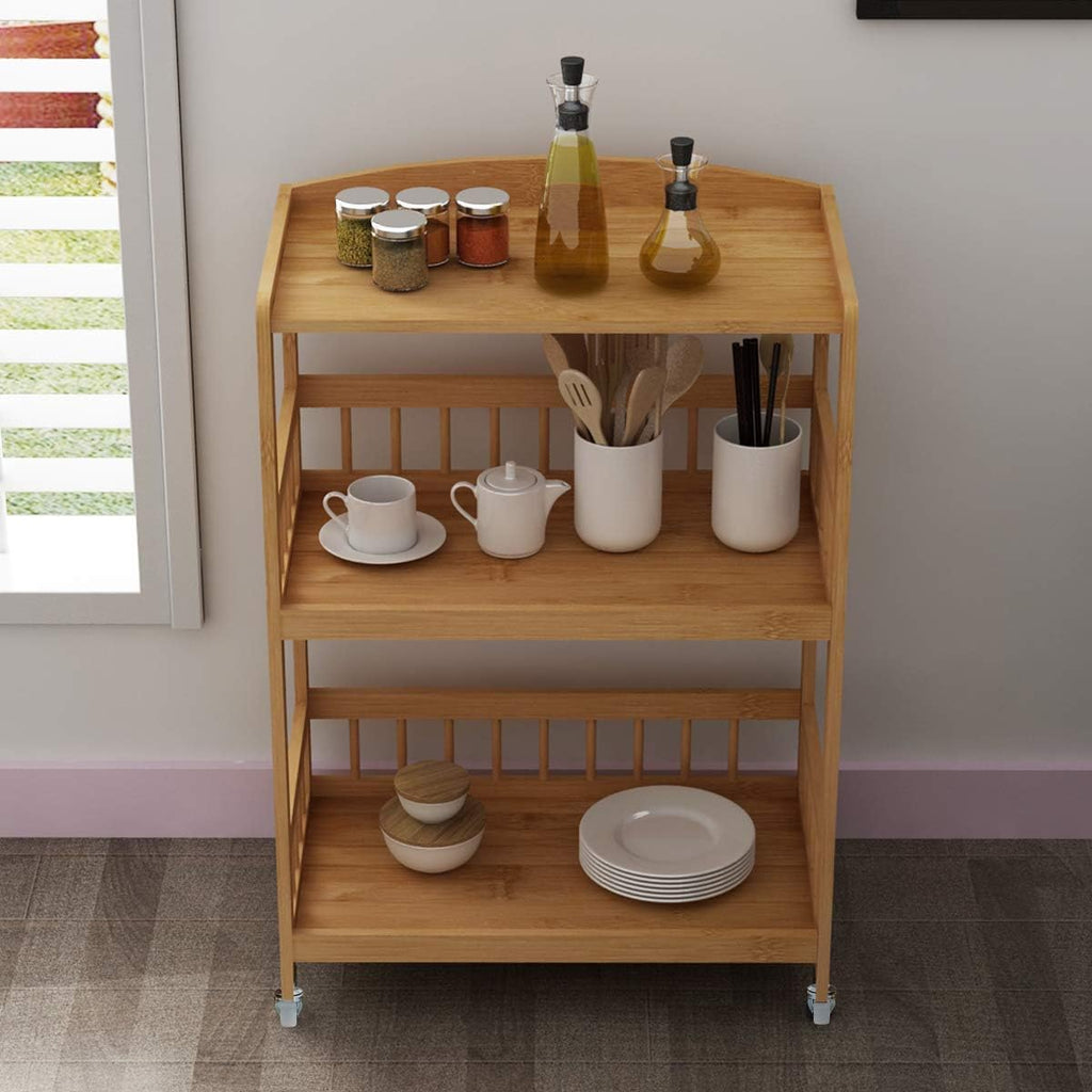3-Tier Bamboo Storage Utility Cart on Wheels Z5615
