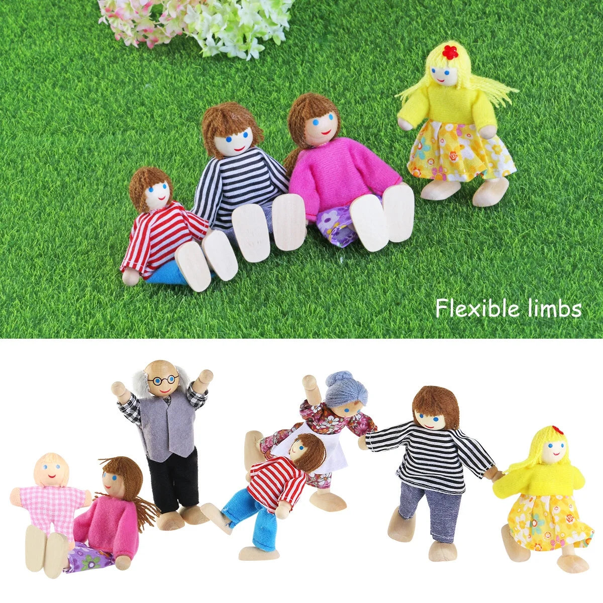 Wooden Dolls Playset Set of 7 People W2160