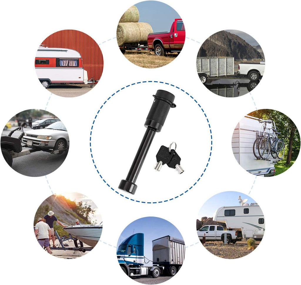 5/8 Dia 3-1/2" Long Trailer Hitch Pin Lock with 8 Rubber O-Rings (Keyed Alike 4 Pack) K401