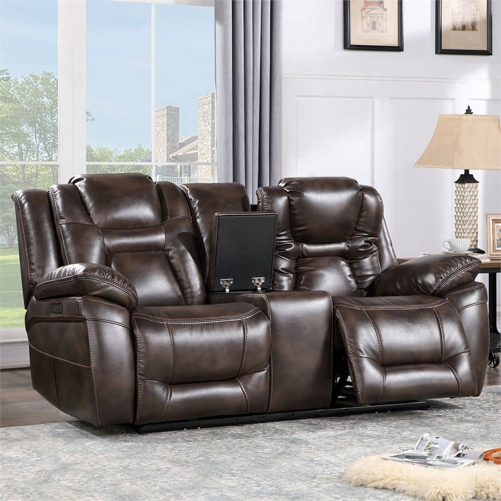 Brown Faux Leather Dual Power 3PC Set J2397