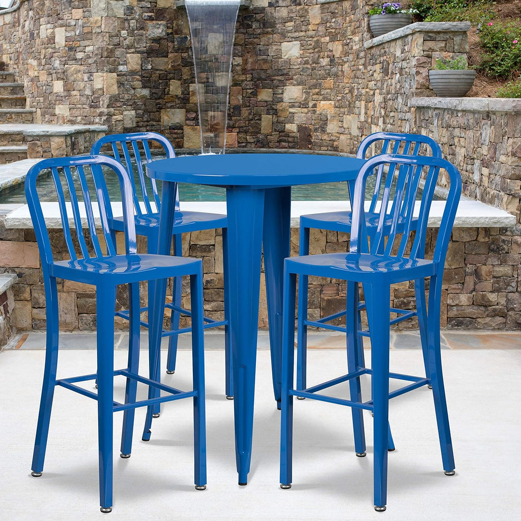 Silver Metal Bar Table Set with 4 Stools R134