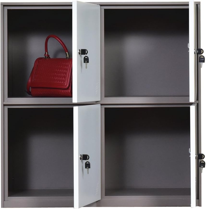 White Metal Storage Cabinet with Doors and Lock I858297