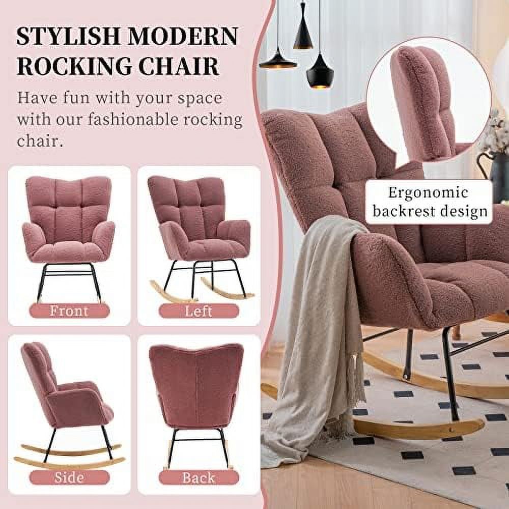Grey Velvet Upholstered Nursery Rocking Chair O639756