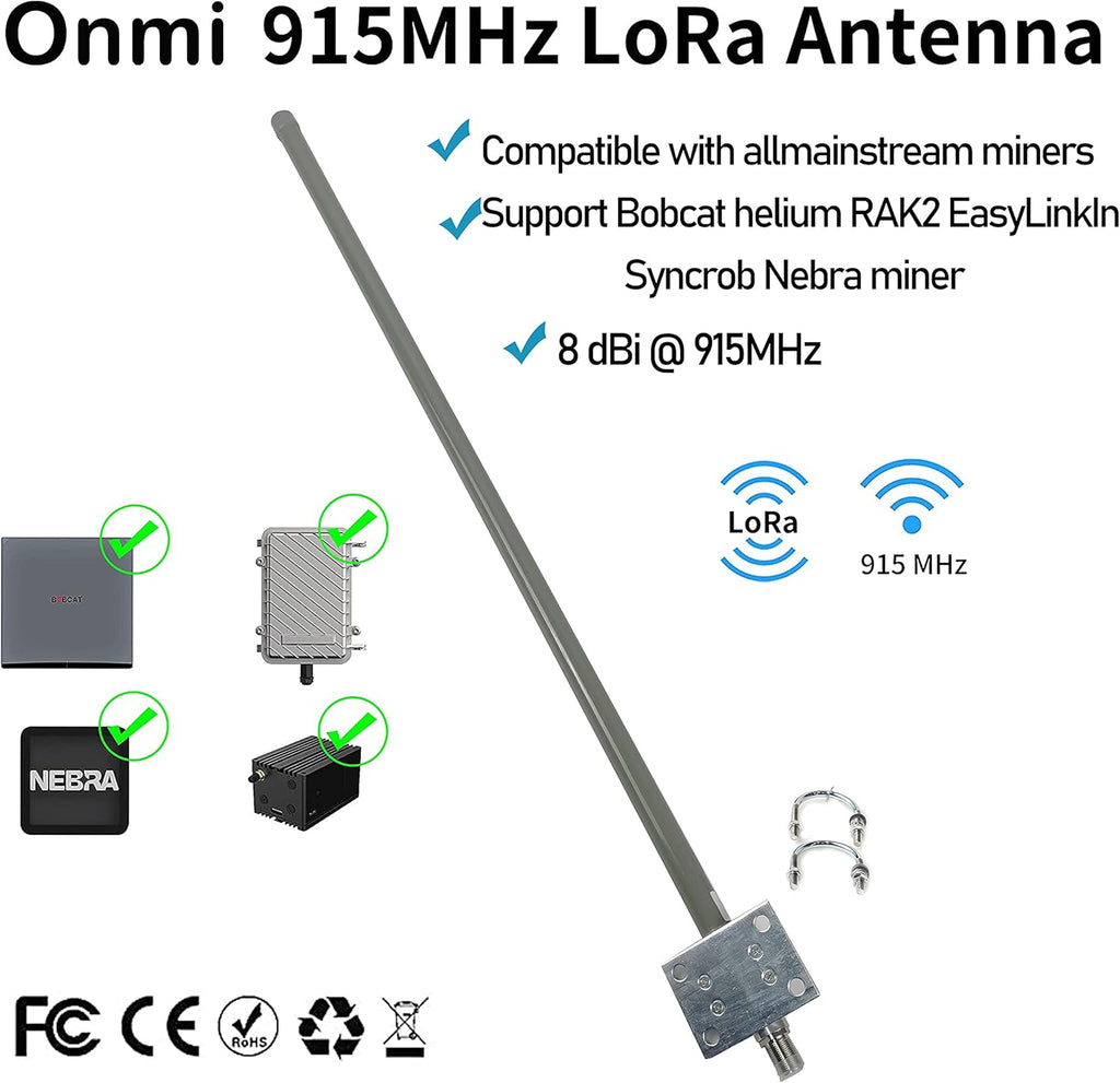 8dBi 915MHz LoRa Antenna Kit with 16 ft RG58 RP-SMA Lightning Arrester U721