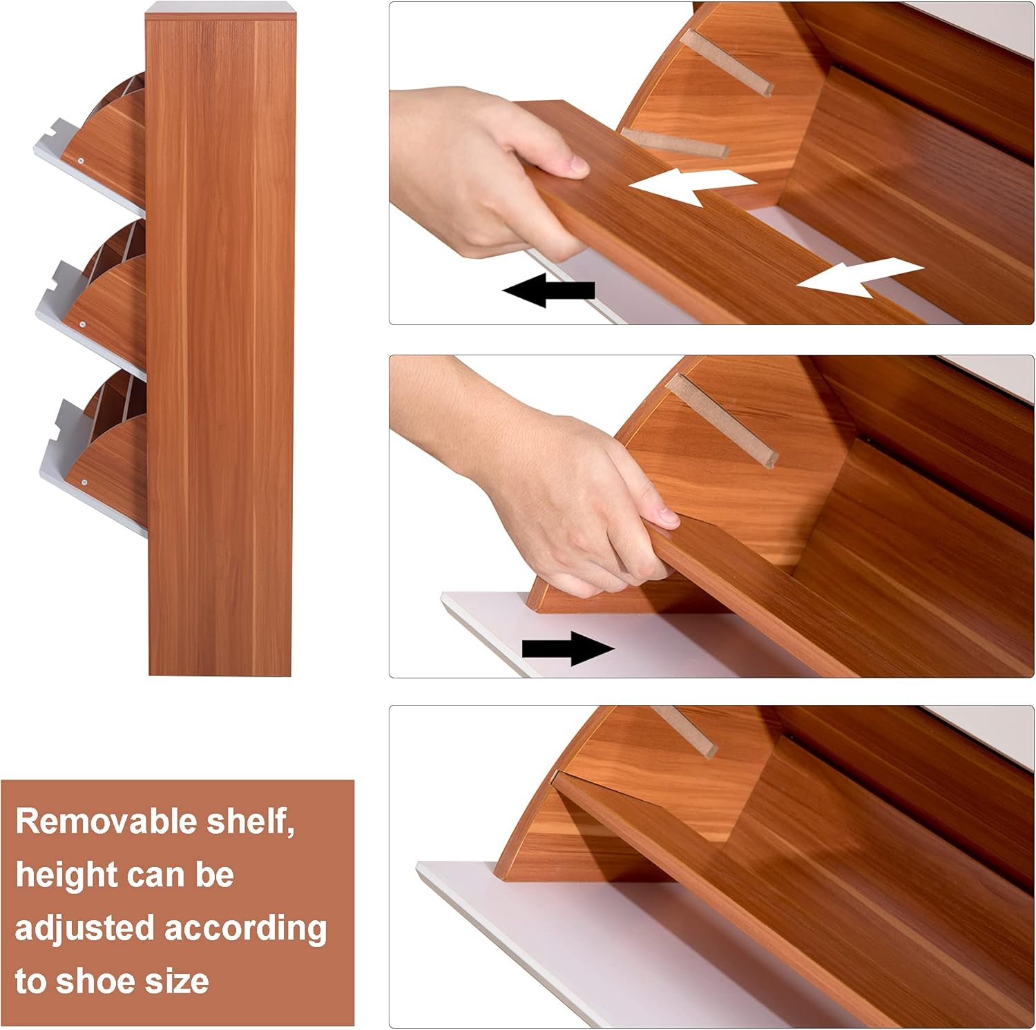 Shoe Storage Cabinet Wood with Doors and Shelves, 4 Fold Out Drawers Z482