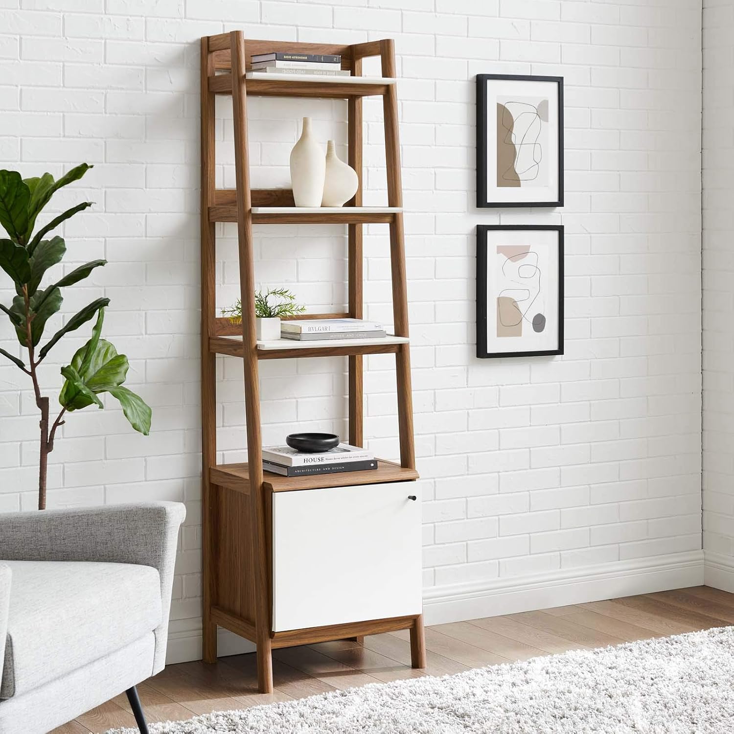 Walnut White Bookshelf Display Case X9595
