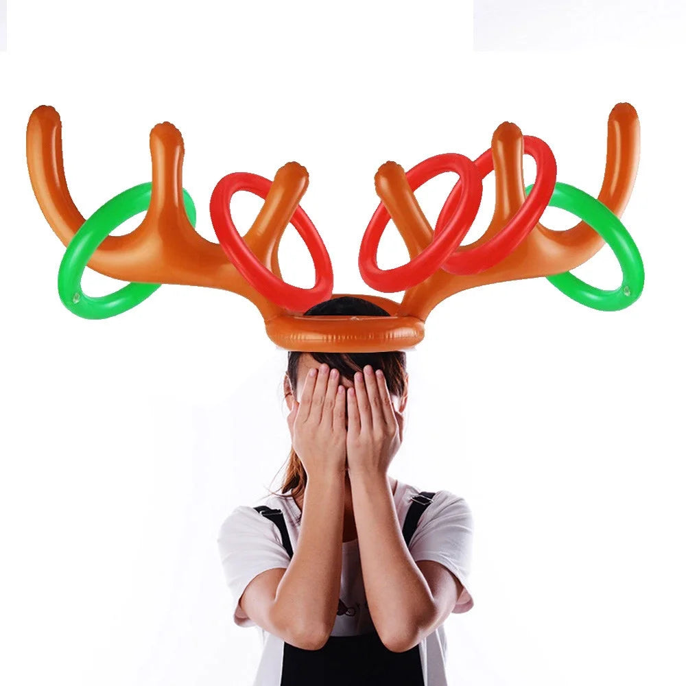 Inflatable Reindeer Hat Antler Ring Toss Party Game Toys W355