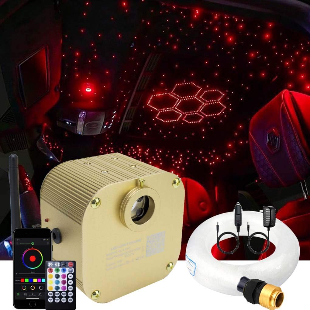 Bluetooth Fiber Optic Star Ceiling Lighting Kits Mixed 335pcs 13.1ft Fiber Strands End Glow RGBW Music Mode Light Source D3619