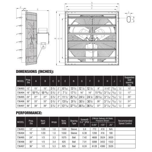 16 in Shutter Exhaust Fan J2278
