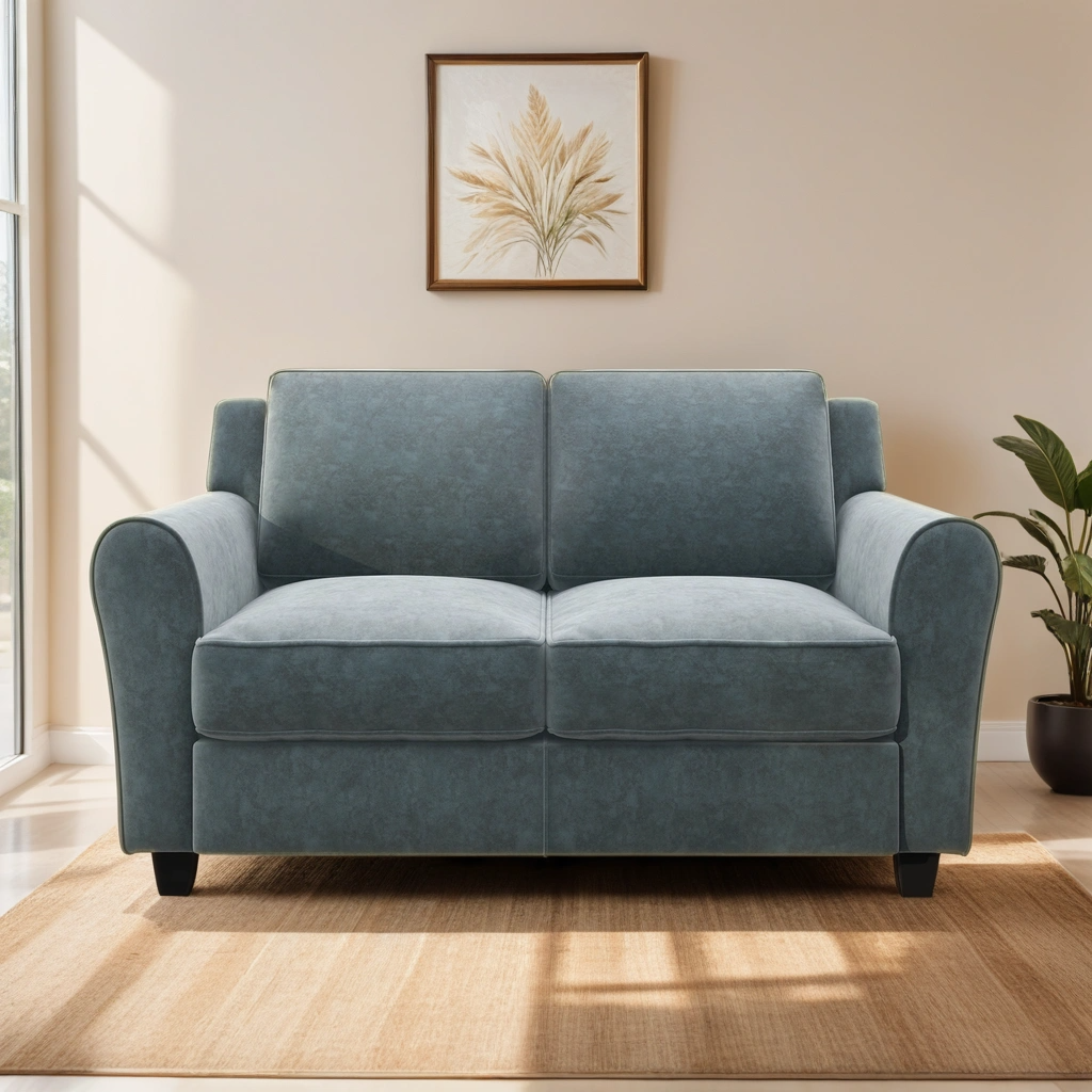 Grey Upholstered Loveseat Sofa with Solid Wood Frame Legs L70453
