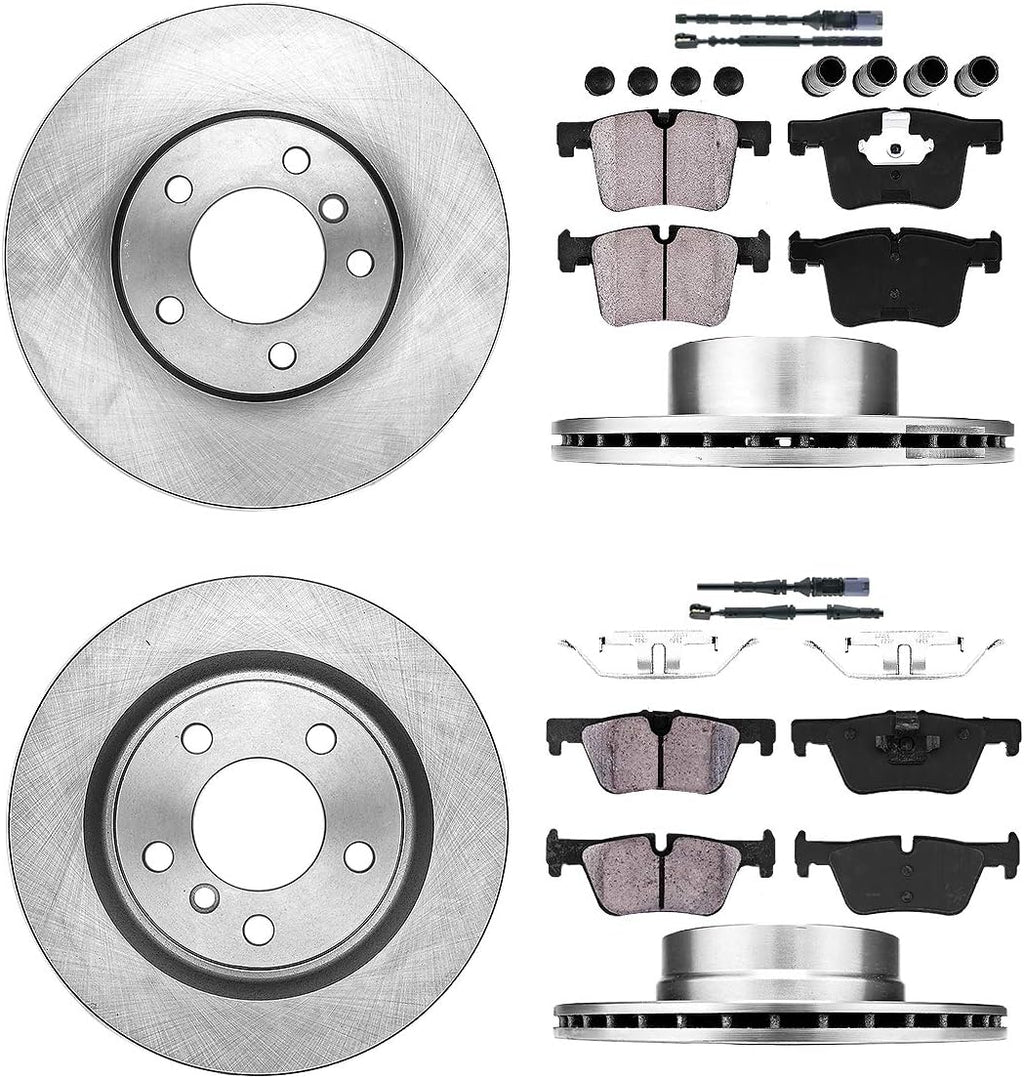 FRONT 312 mm + REAR 300 mm 5 Lug Rotors + Ceramic Pads + Clips + Sensors R96454