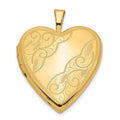 14k Yellow Gold Textured Polished Engravable 20mm Love Heart Locket Jewelry P4257