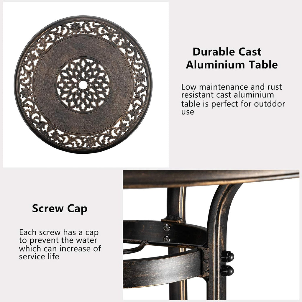 Patio Dining Table with Umbrella Hole, Cast Aluminum Outdoor Furniture I337523