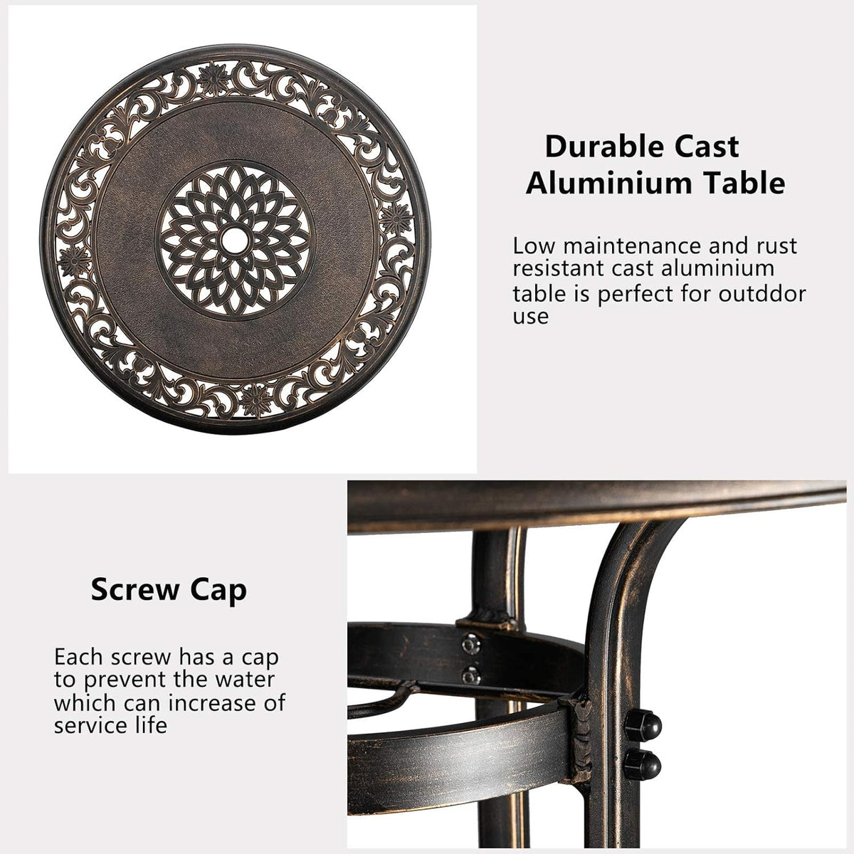 Patio Dining Table with Umbrella Hole, Cast Aluminum Outdoor Furniture I337523