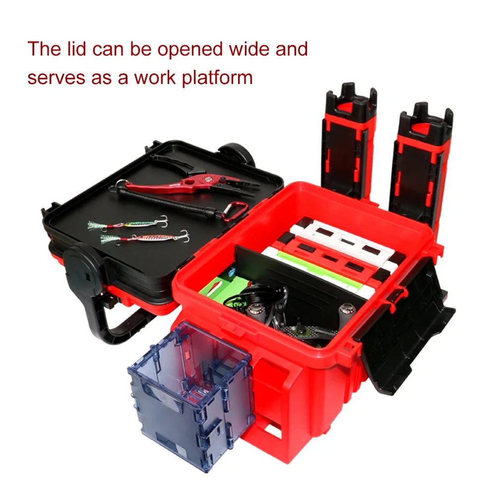 Fishing Box Travel Case with Bottle Holder and Rod Stands Tubes C25481
