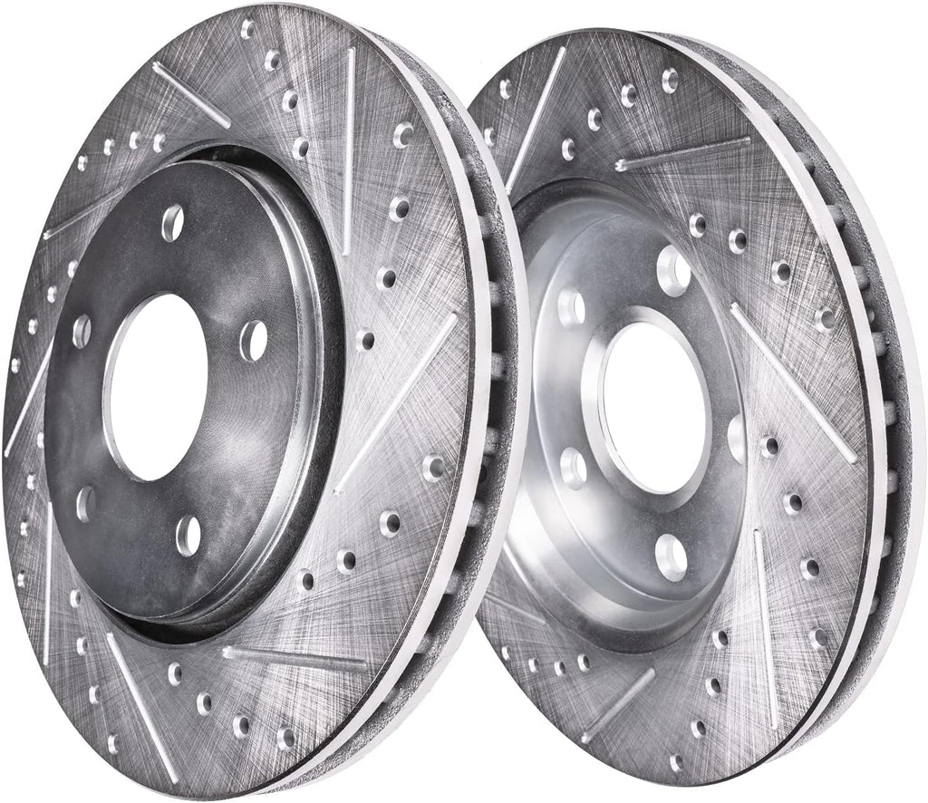 Front & Rear Drilled Slotted Rotors + Brake Pads 10pc Set T52795