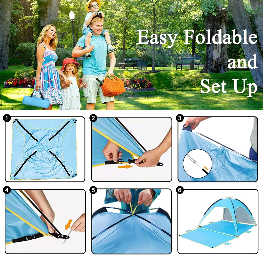 Beach Tent Canopy Sun Shelter UPF 50+ UV Protection, Portable Beach Shade Fit 3-4 Person, Lightweight, Breathable, Collapsible H3131