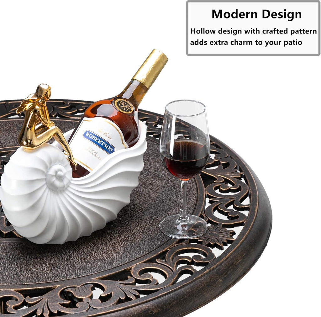 Patio Dining Table with Umbrella Hole, Cast Aluminum Outdoor Furniture I337523
