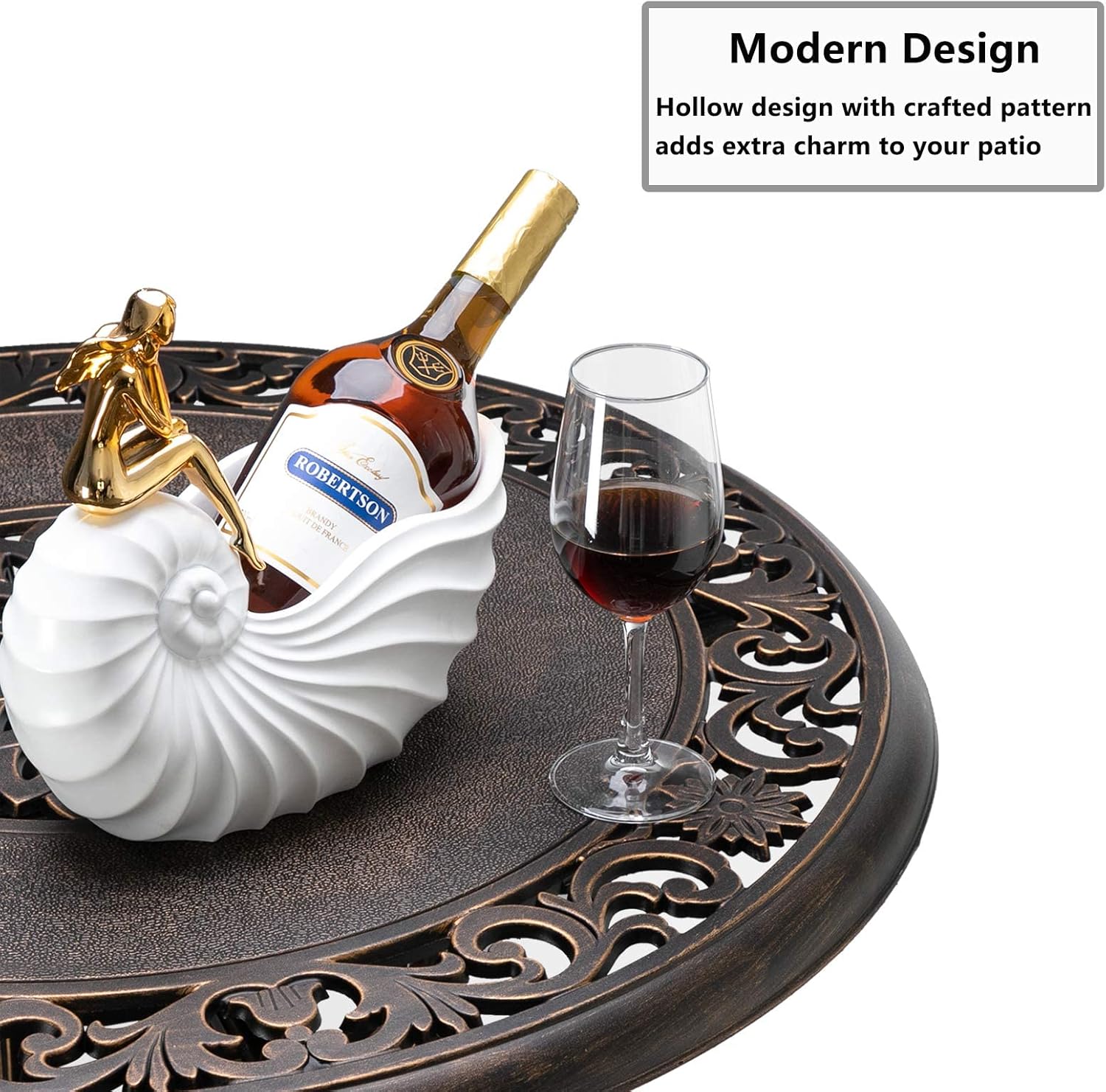 Patio Dining Table with Umbrella Hole, Cast Aluminum Outdoor Furniture I337523