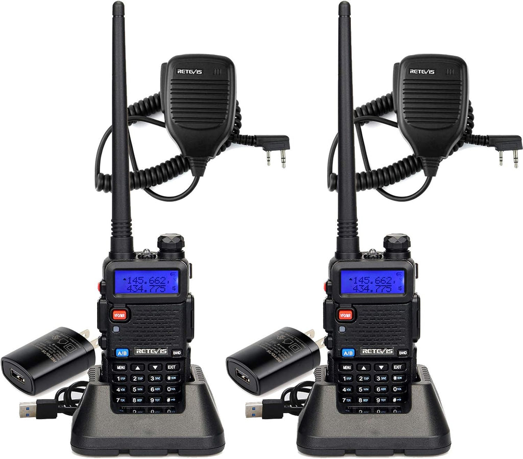 2 Pack Dual Band 128CH Handheld Two Way Radios with Shoulder Mic E7363