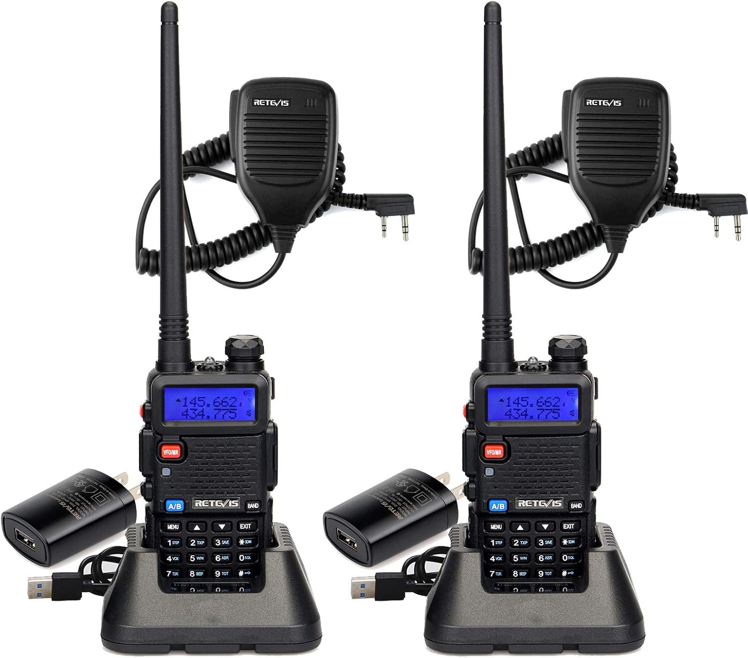 2 Pack Dual Band 128CH Handheld Two Way Radios with Shoulder Mic E7363