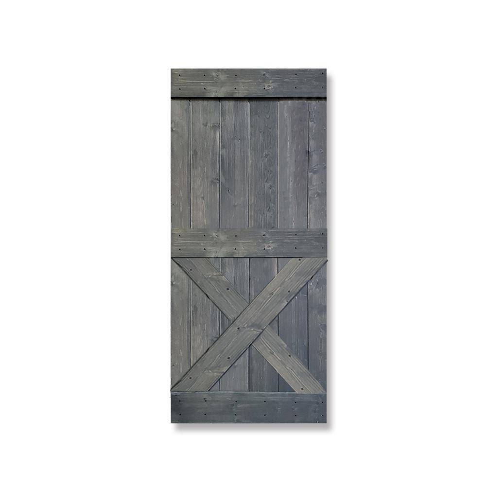 Gray Stained Knotty Pine Wood Interior Sliding Barn Door Slab F469