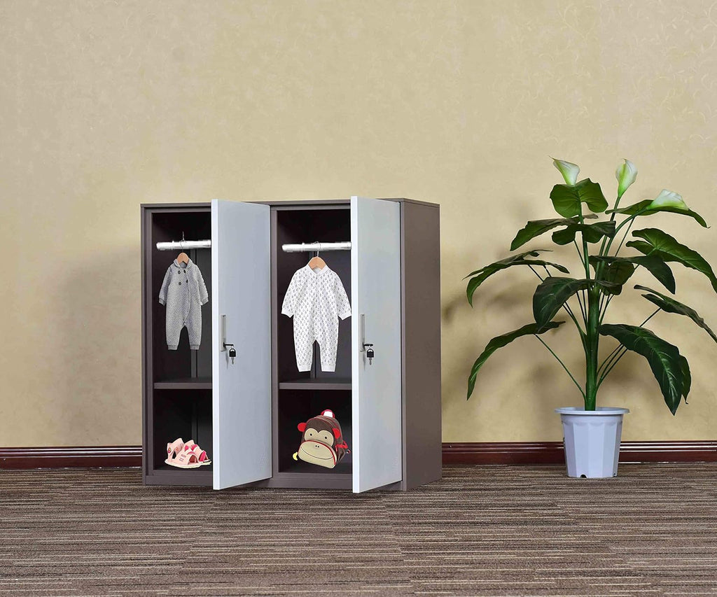 White Metal Storage Cabinet with Doors and Lock I858297