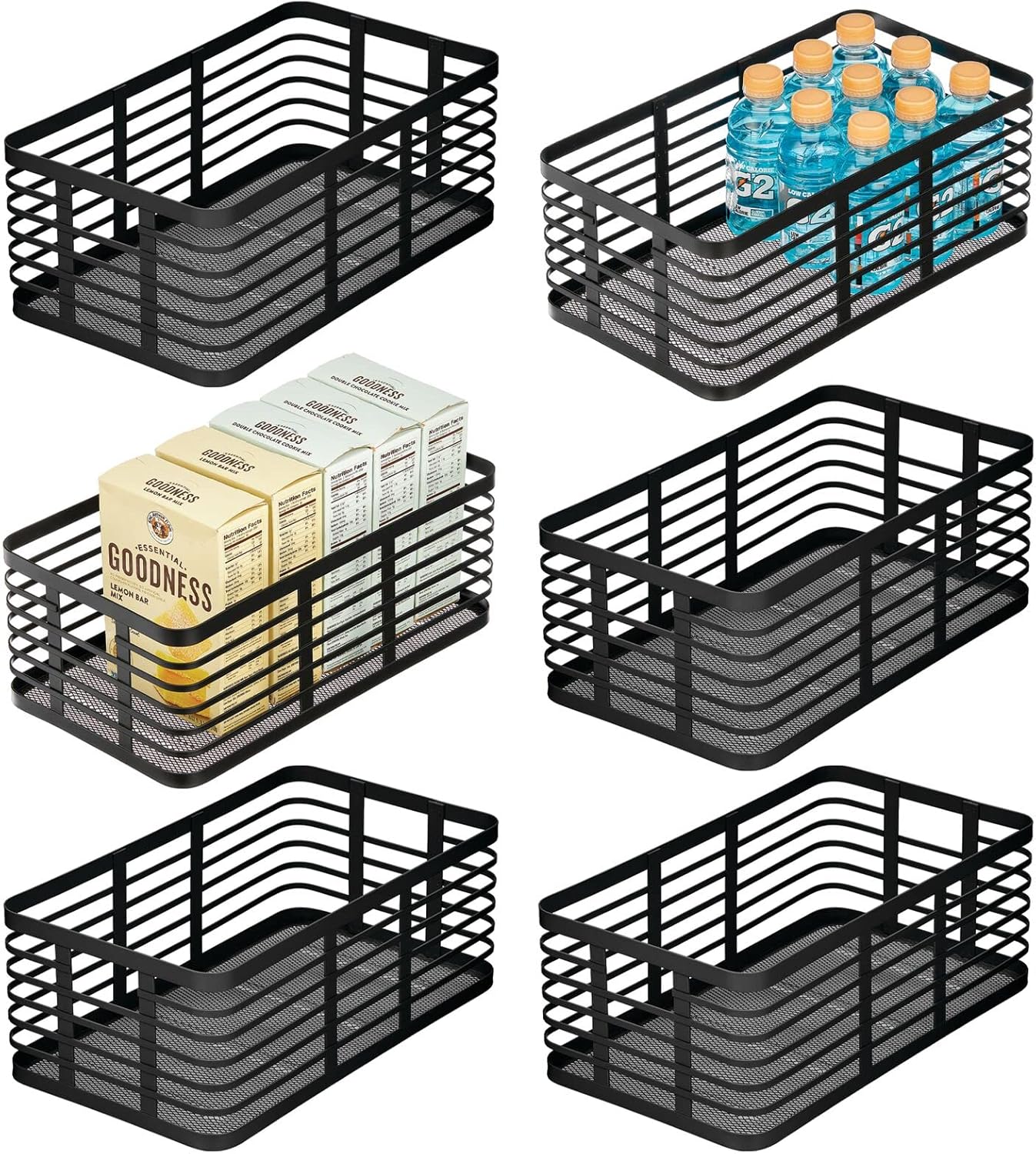 Metal Wire Food Organizer Storage Bin Baskets, 6 Pack, Black W96595