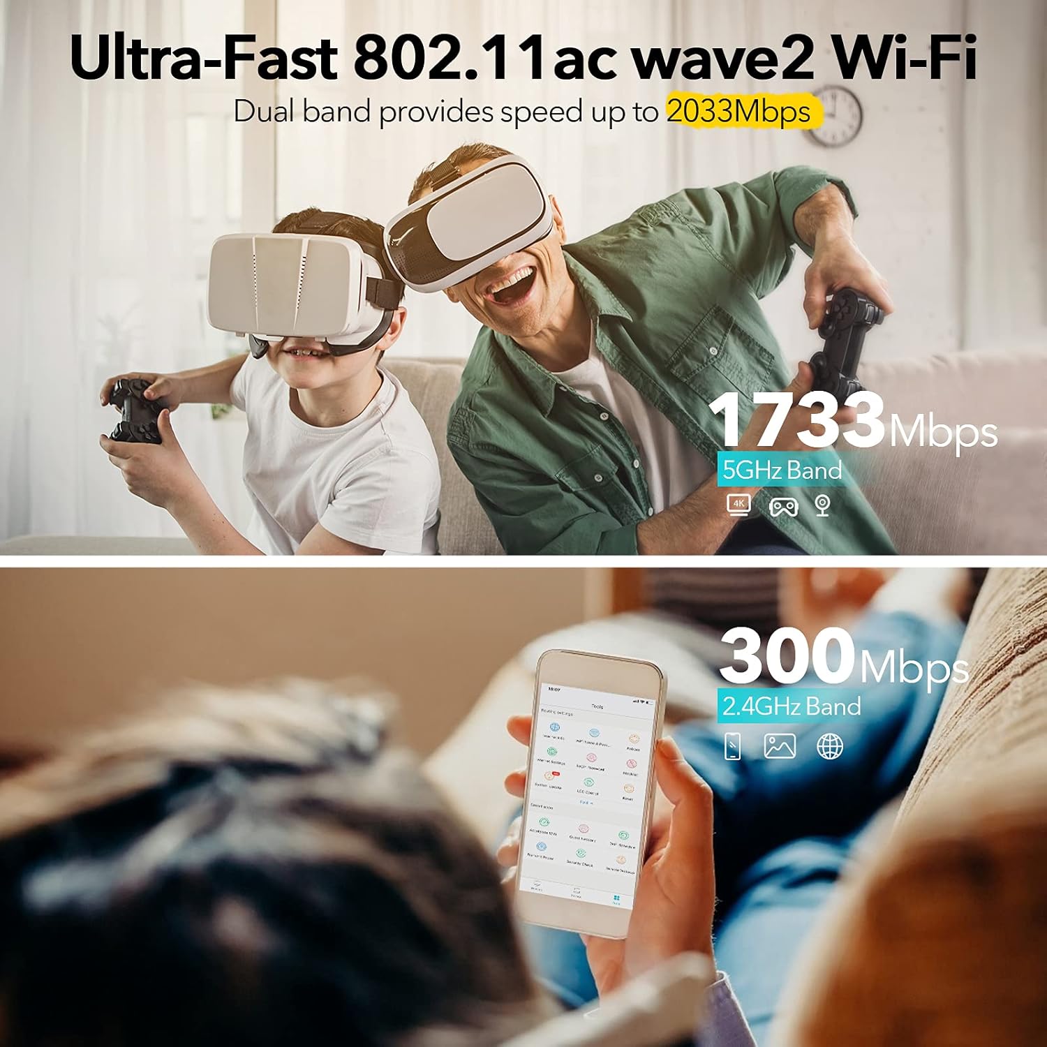 AC2100 Dual-Band WiFi Router, 2033 Mbps, MU-MIMO, 4 Gigabit LAN Ports, Pack of 2 B104