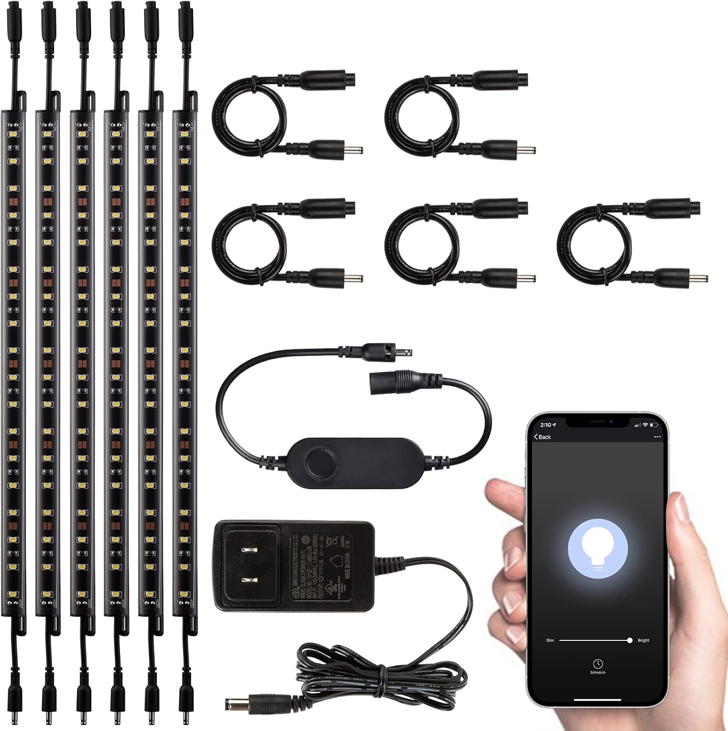 6Pcs Pack of 2 LED Under Cabinet Light Bars with Power Adapter W7445