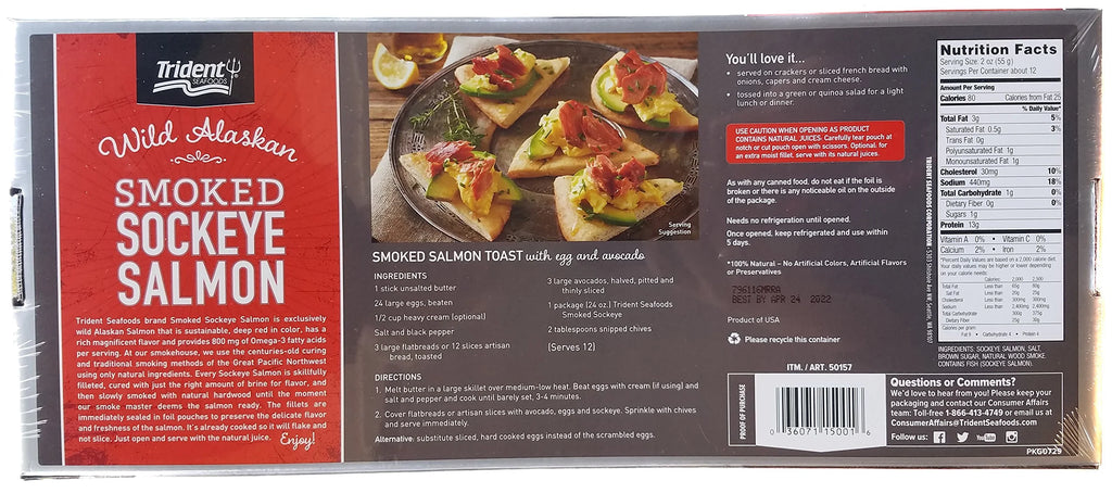 Smoked Sockeye Salmon, 24oz, 2 Pack (Total of 48 ounces) C36751